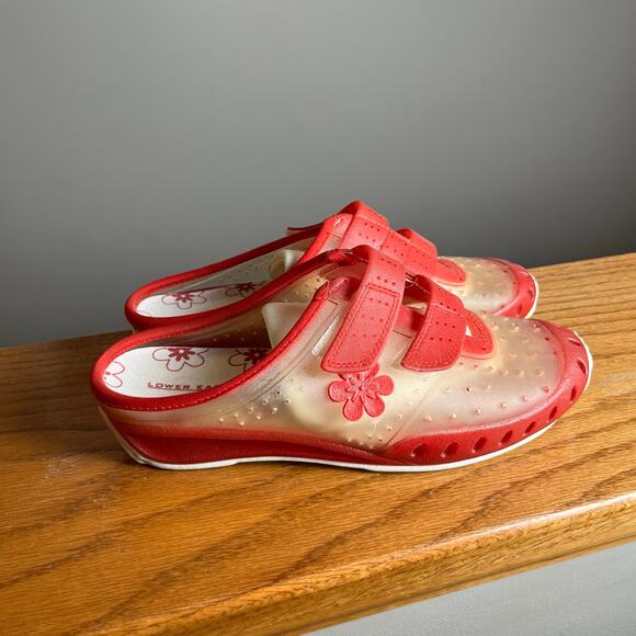 Y2K Vintage Red Jelly Clogs Transparent Strap Slip Ons‎ Retro 90s Size 7 - Picture 1 of 7